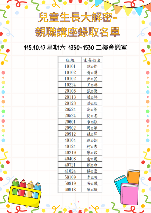 親職講座錄取公告